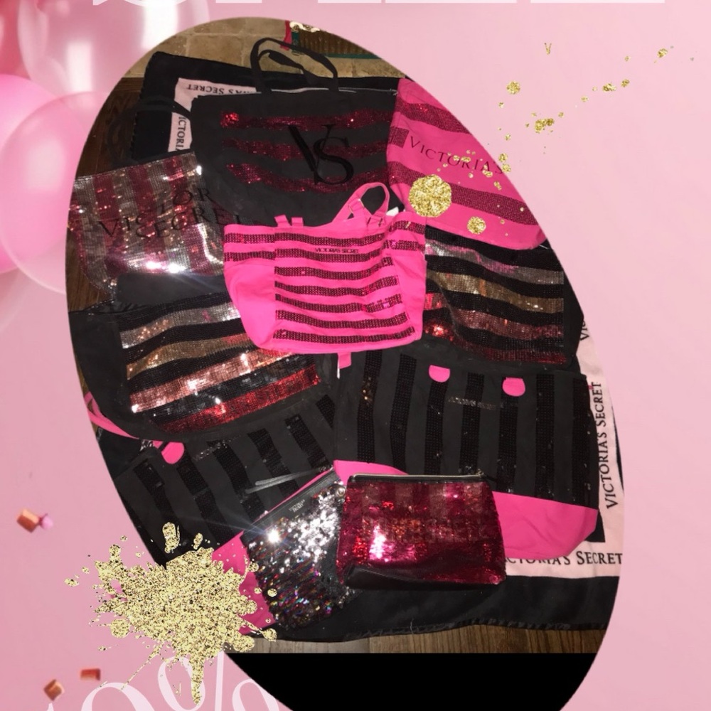 Victoria's Secret Pink and Black Tote Bag Set